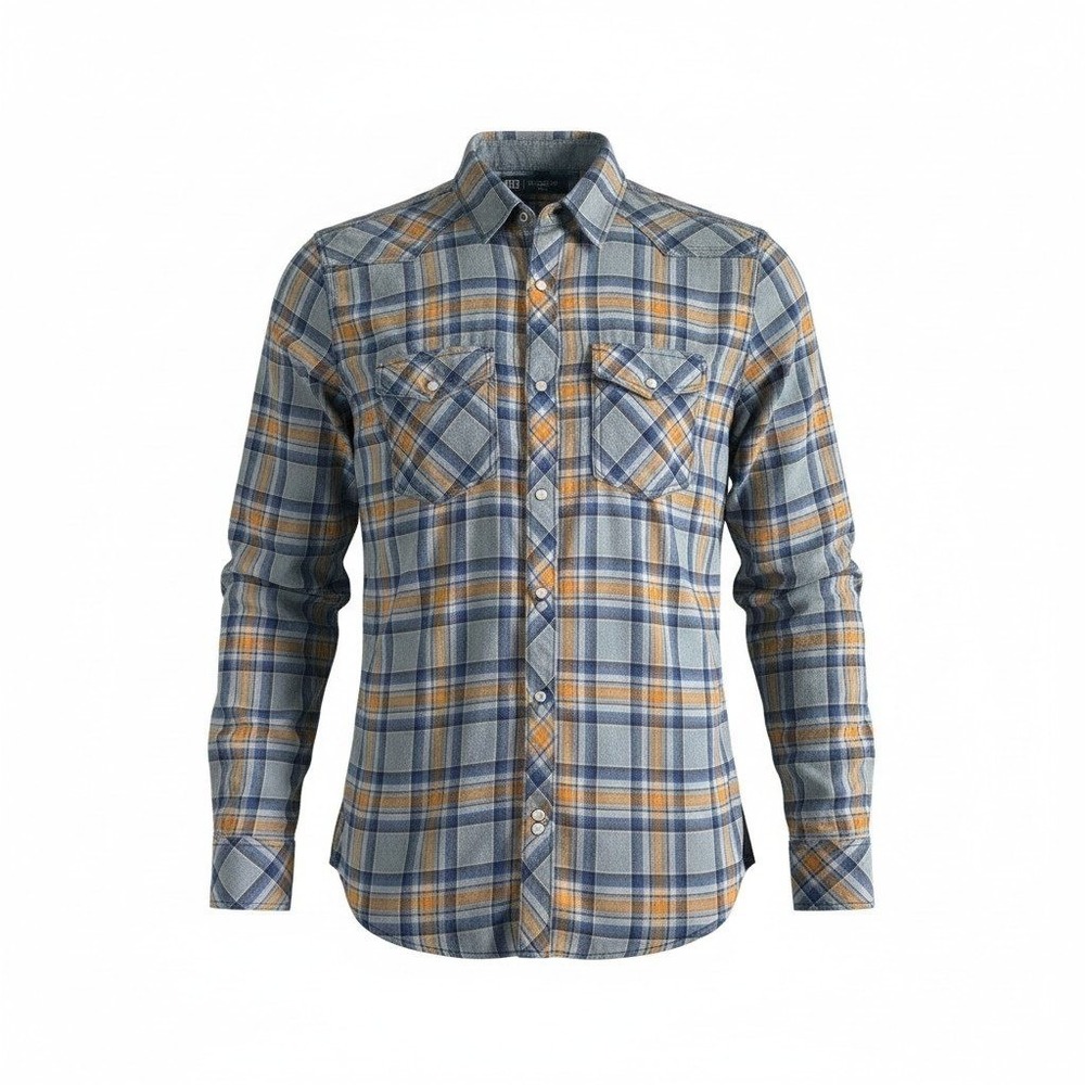 BKE Mens Blue Orange Plaid Pearl Snap Western Flannel Shirt Large TS001937M